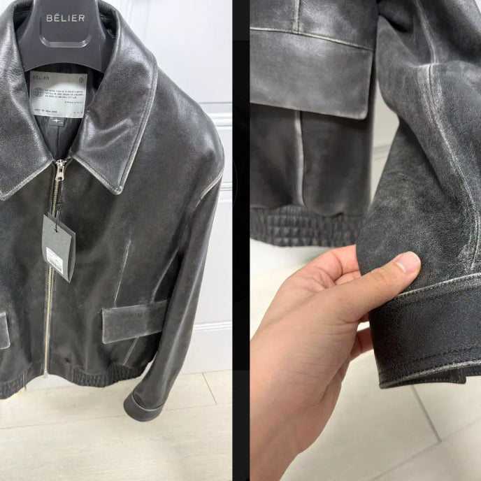 [BUNJANG] Belier Diagonal Leather Blouson - Vintage Gray / 105)벨리에 다이에그널 레더 블루종 - 빈티지 그레이 판매