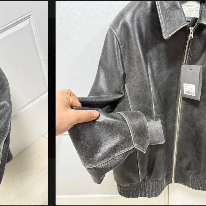 [BUNJANG] Belier Diagonal Leather Blouson - Vintage Gray / 105)벨리에 다이에그널 레더 블루종 - 빈티지 그레이 판매
