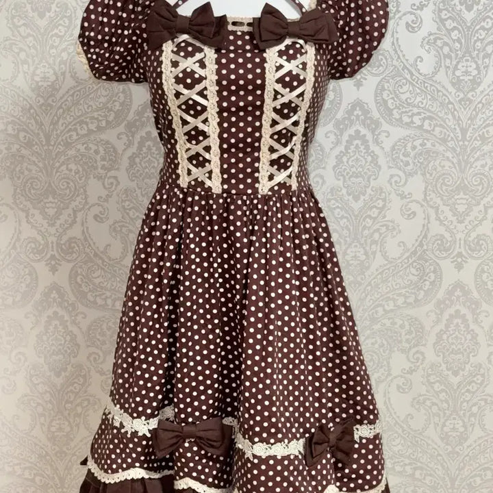 [BUNJANG] Bodyline Brown Dot Ribbon Vintage Dress / 오늘만 할인!!!! 바디라인 초코 브라운 도트 리본 일본 빈티지 원피스