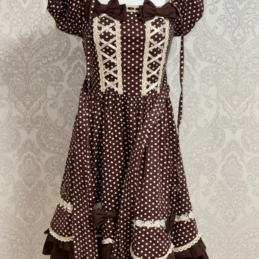 [BUNJANG] Bodyline Brown Dot Ribbon Vintage Dress / 오늘만 할인!!!! 바디라인 초코 브라운 도트 리본 일본 빈티지 원피스