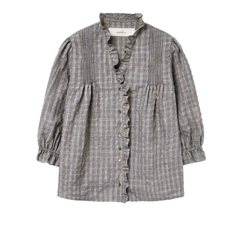 [BUNJANG] Via Plane Victoria Check Blouse / 비아플레인 빅토리아 체크 블라우스