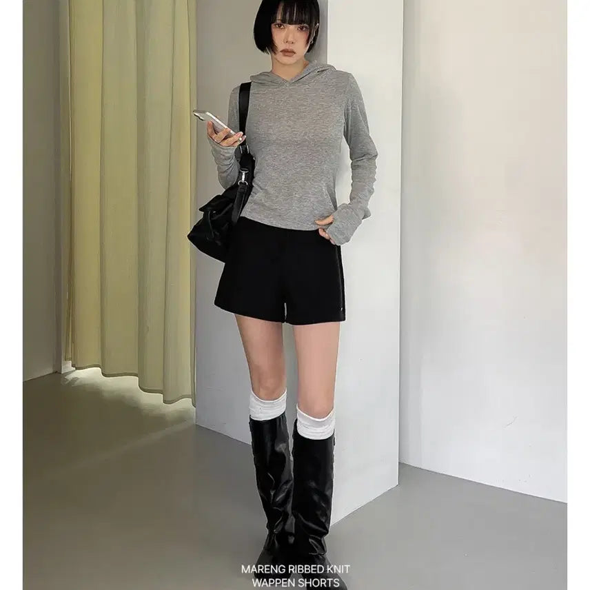[BUNJANG] High-Waist Bending Shorts Black / 새상품 니트 하이웨스트 밴딩 숏팬츠 블랙