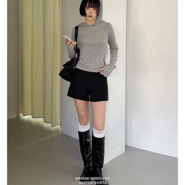 [BUNJANG] High-Waist Bending Shorts Black / 새상품 니트 하이웨스트 밴딩 숏팬츠 블랙