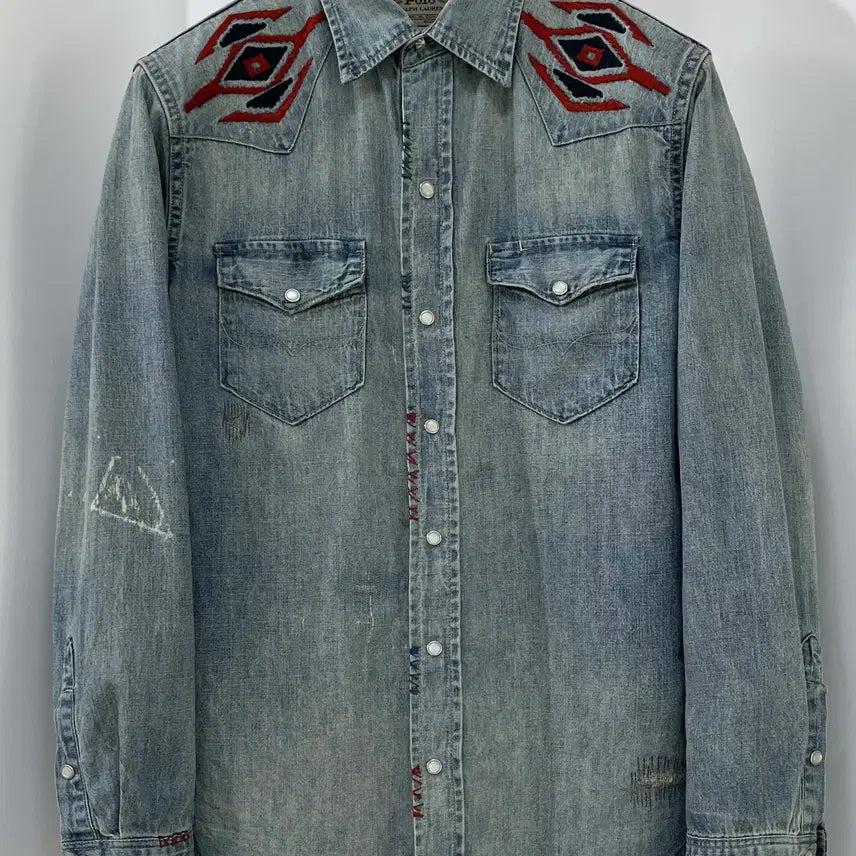 [BUNJANG] Polo Ralph Lauren Repair Concho Aztec Denim Shirt / 폴로 랄프로렌 리페어 콘초 아즈텍 사우스 웨스턴 데님 셔츠