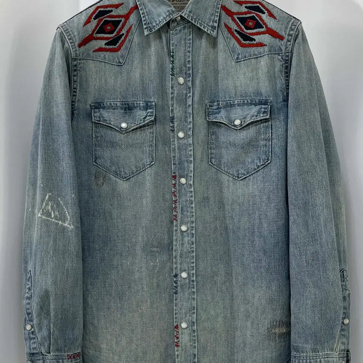 [BUNJANG] Polo Ralph Lauren Repair Concho Aztec Denim Shirt / 폴로 랄프로렌 리페어 콘초 아즈텍 사우스 웨스턴 데님 셔츠