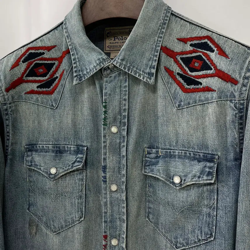 [BUNJANG] Polo Ralph Lauren Repair Concho Aztec Denim Shirt / 폴로 랄프로렌 리페어 콘초 아즈텍 사우스 웨스턴 데님 셔츠