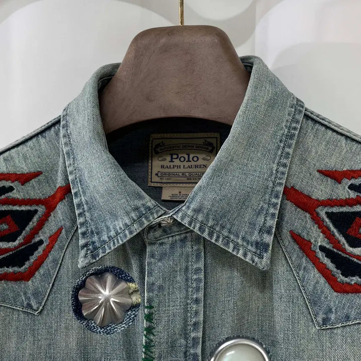 [BUNJANG] Polo Ralph Lauren Repair Concho Aztec Denim Shirt / 폴로 랄프로렌 리페어 콘초 아즈텍 사우스 웨스턴 데님 셔츠