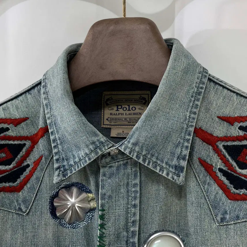 [BUNJANG] Polo Ralph Lauren Repair Concho Aztec Denim Shirt / 폴로 랄프로렌 리페어 콘초 아즈텍 사우스 웨스턴 데님 셔츠