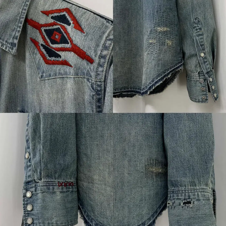 [BUNJANG] Polo Ralph Lauren Repair Concho Aztec Denim Shirt / 폴로 랄프로렌 리페어 콘초 아즈텍 사우스 웨스턴 데님 셔츠