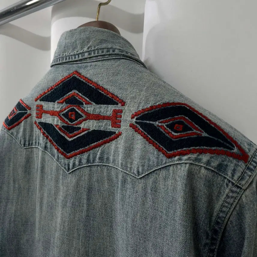 [BUNJANG] Polo Ralph Lauren Repair Concho Aztec Denim Shirt / 폴로 랄프로렌 리페어 콘초 아즈텍 사우스 웨스턴 데님 셔츠