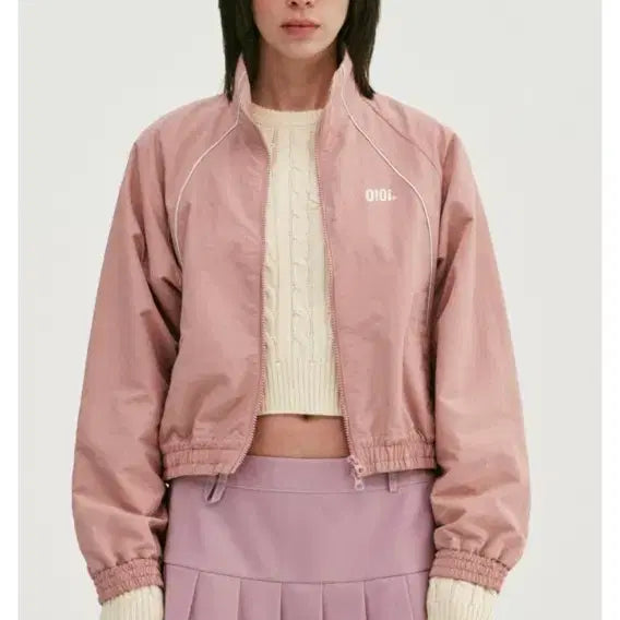 [BUNJANG] OIOI Pink Vertical Piping Crop Windbreaker Jacket - Size S / 오아이오아이 oioi 핑크 윈드 브레이커 바람막이 버티컬 피핑 크롭 S