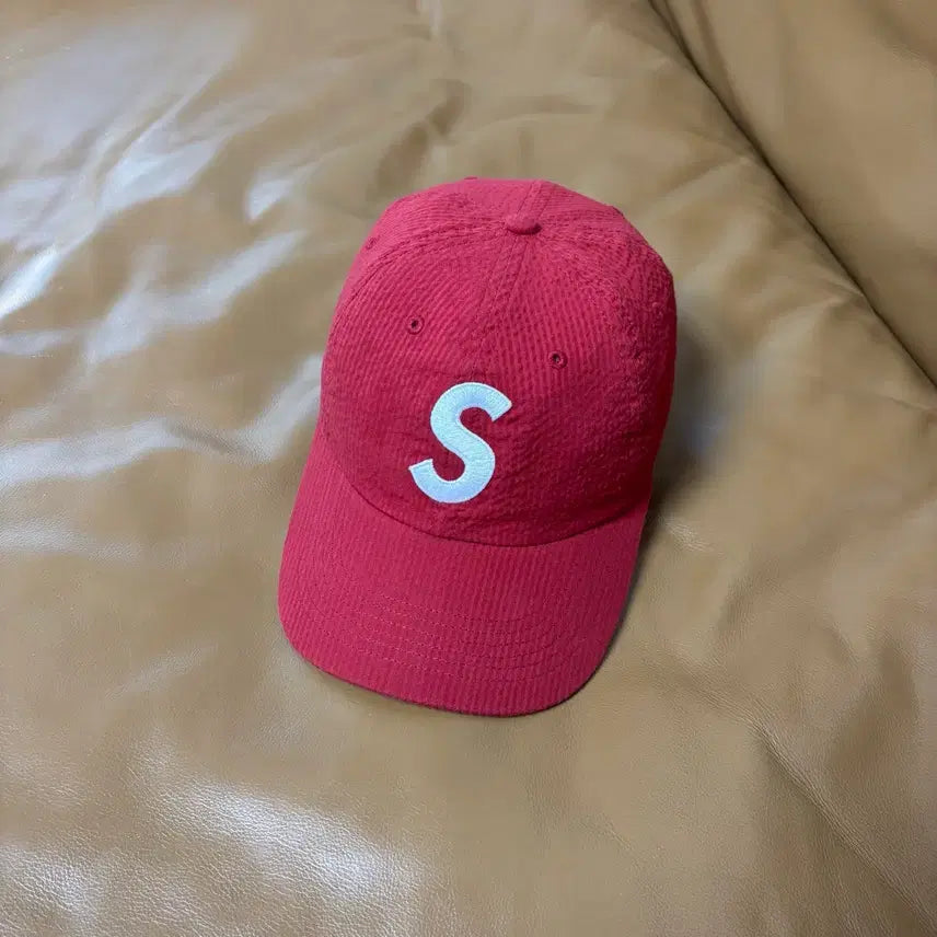 [BUNJANG] Supreme S-Logo Seersucker 6-Panel Cap / 슈프림 S로고 6패널 볼캡 모자 24ss 시어서커 레드