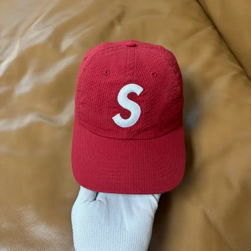 [BUNJANG] Supreme S-Logo Seersucker 6-Panel Cap / 슈프림 S로고 6패널 볼캡 모자 24ss 시어서커 레드