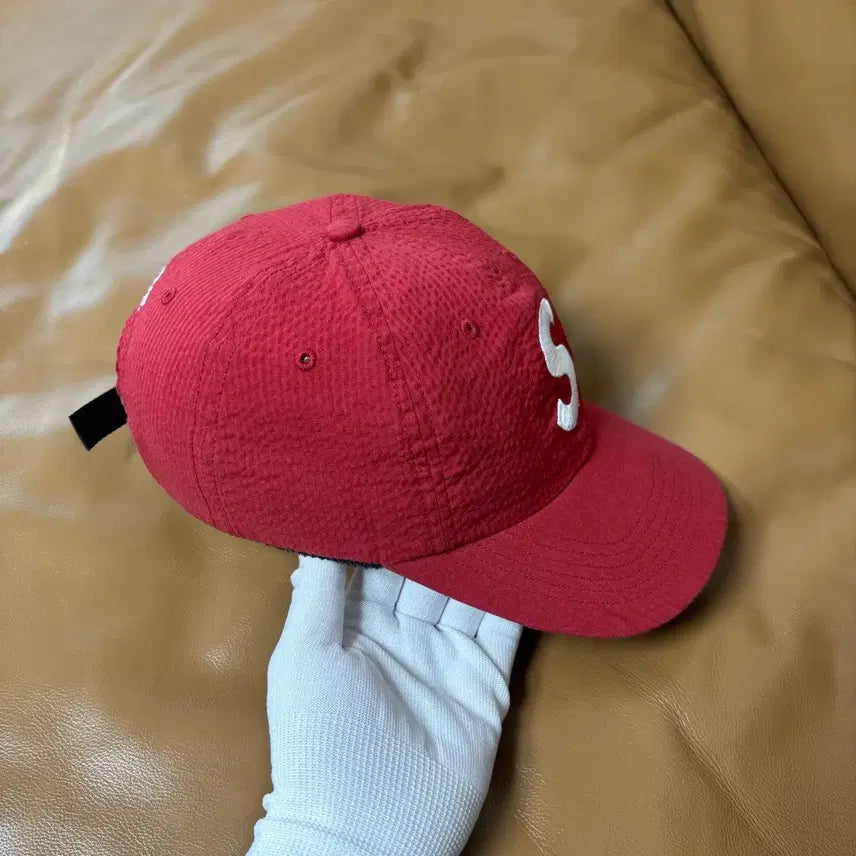 [BUNJANG] Supreme S-Logo Seersucker 6-Panel Cap / 슈프림 S로고 6패널 볼캡 모자 24ss 시어서커 레드