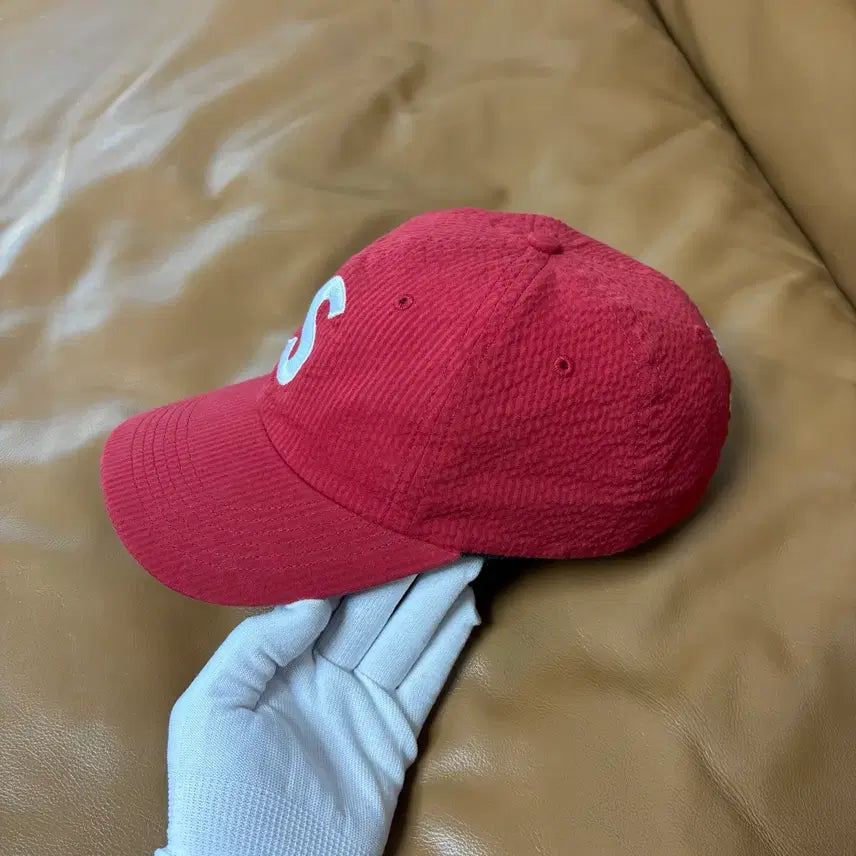 [BUNJANG] Supreme S-Logo Seersucker 6-Panel Cap / 슈프림 S로고 6패널 볼캡 모자 24ss 시어서커 레드
