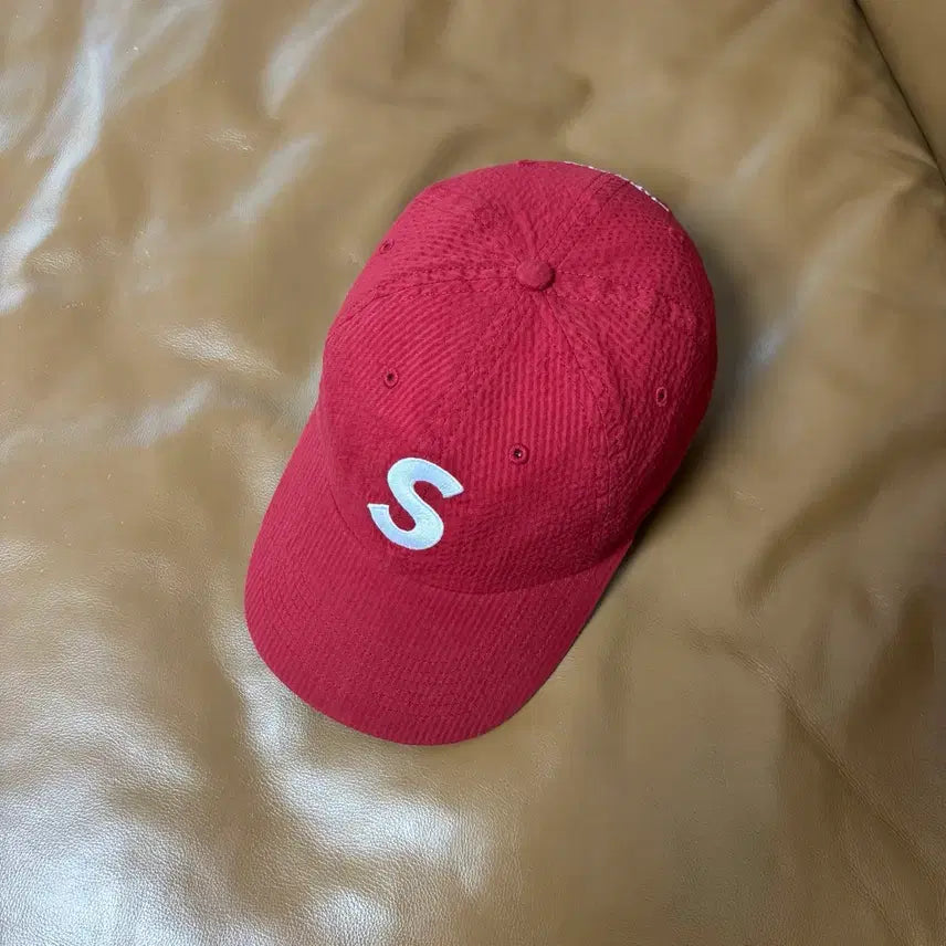 [BUNJANG] Supreme S-Logo Seersucker 6-Panel Cap / 슈프림 S로고 6패널 볼캡 모자 24ss 시어서커 레드