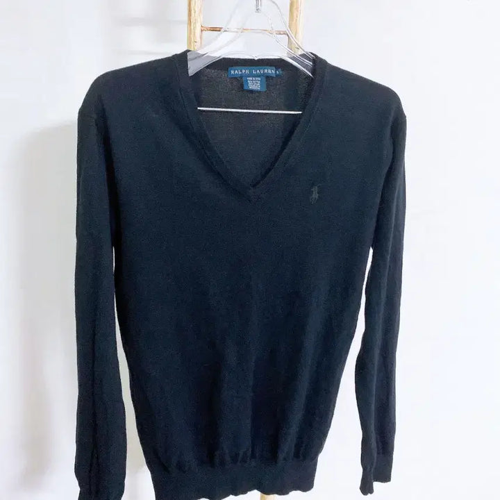 [SOLD OUT] (여성S)랄프로렌블랙코튼V넥긴팔니트