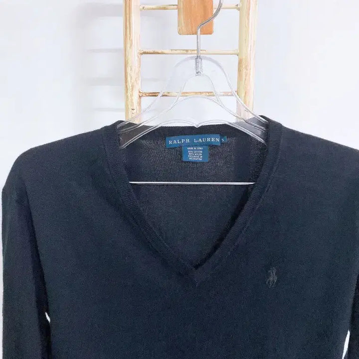 [SOLD OUT] (여성S)랄프로렌블랙코튼V넥긴팔니트