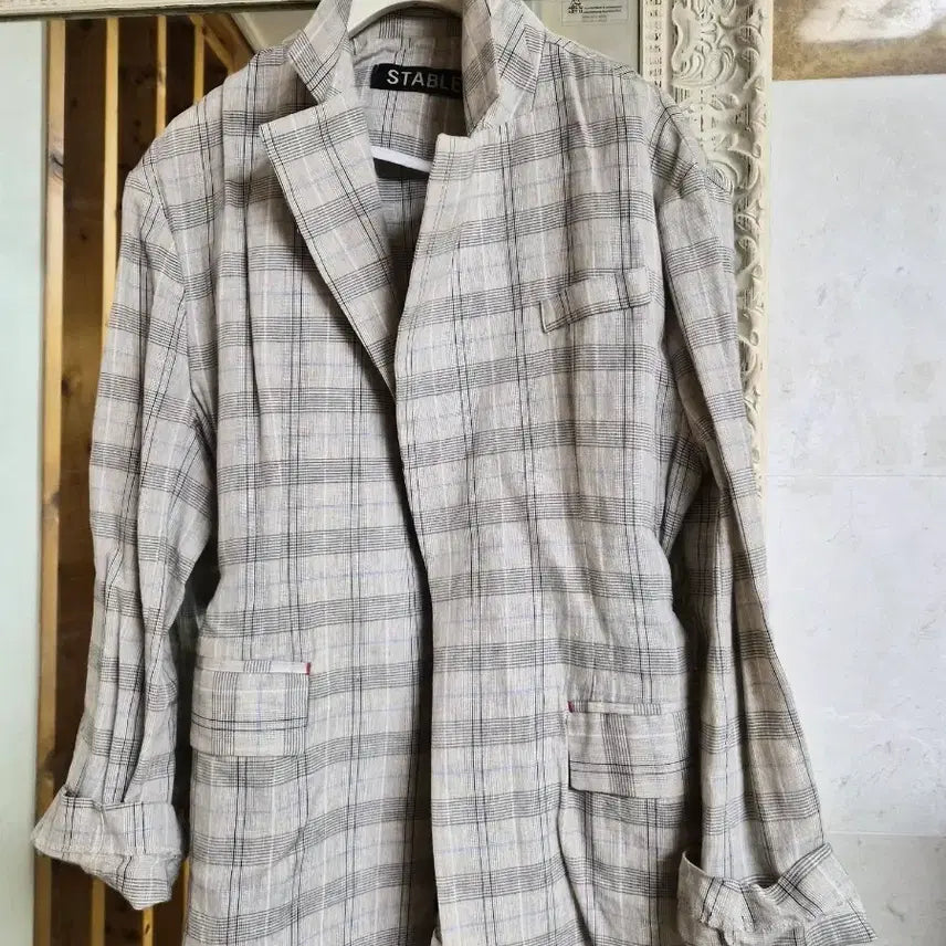 [BUNJANG] Magjay STABLE Check Linen Blazer / 매그제이 STABLE 체크무늬 린넨 블레이저