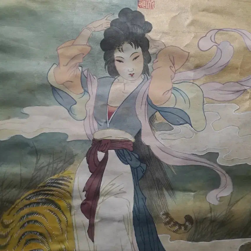 [BUNJANG] Tiger and Beauty Silk Painting / 호랑이와 미녀 비단천 그림