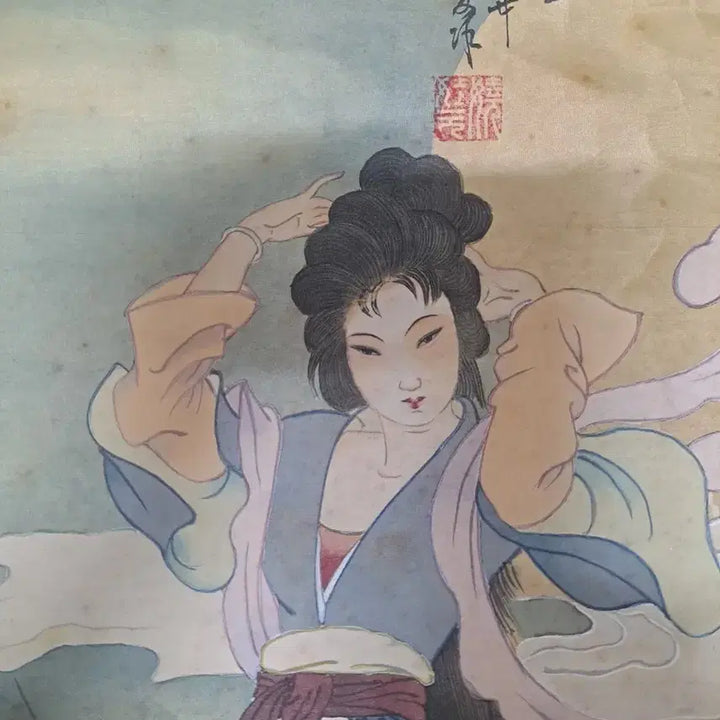 [BUNJANG] Tiger and Beauty Silk Painting / 호랑이와 미녀 비단천 그림
