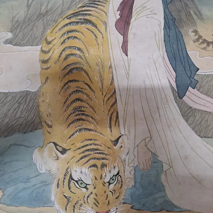 [BUNJANG] Tiger and Beauty Silk Painting / 호랑이와 미녀 비단천 그림