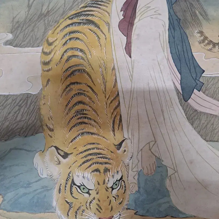 [BUNJANG] Tiger and Beauty Silk Painting / 호랑이와 미녀 비단천 그림
