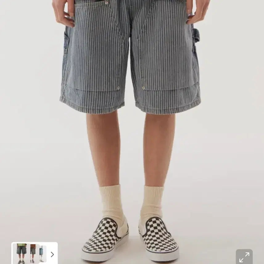 [BUNJANG] Golden Sunshine Striped Denim Shorts (L) / 골든선샤인 스트라이프 반바지 데님 L 사이즈