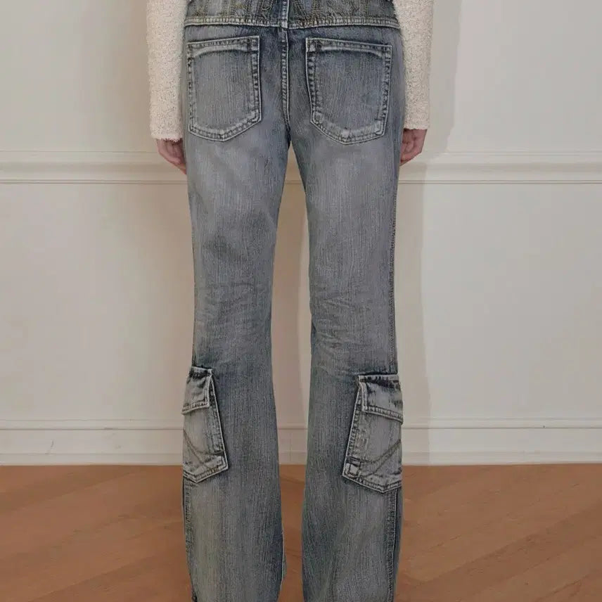 [BUNJANG] Bohemian Seoul Washed Blue Cargo Bootcut Jeans / 보헤미안서울 WASHED BLUE CARGO BOOTCUT, BLUE