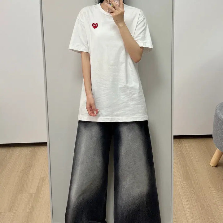 [SOLD OUT] 꼼데가르송 플레이 레드 하트 와펜 화이트 반팔 셔츠