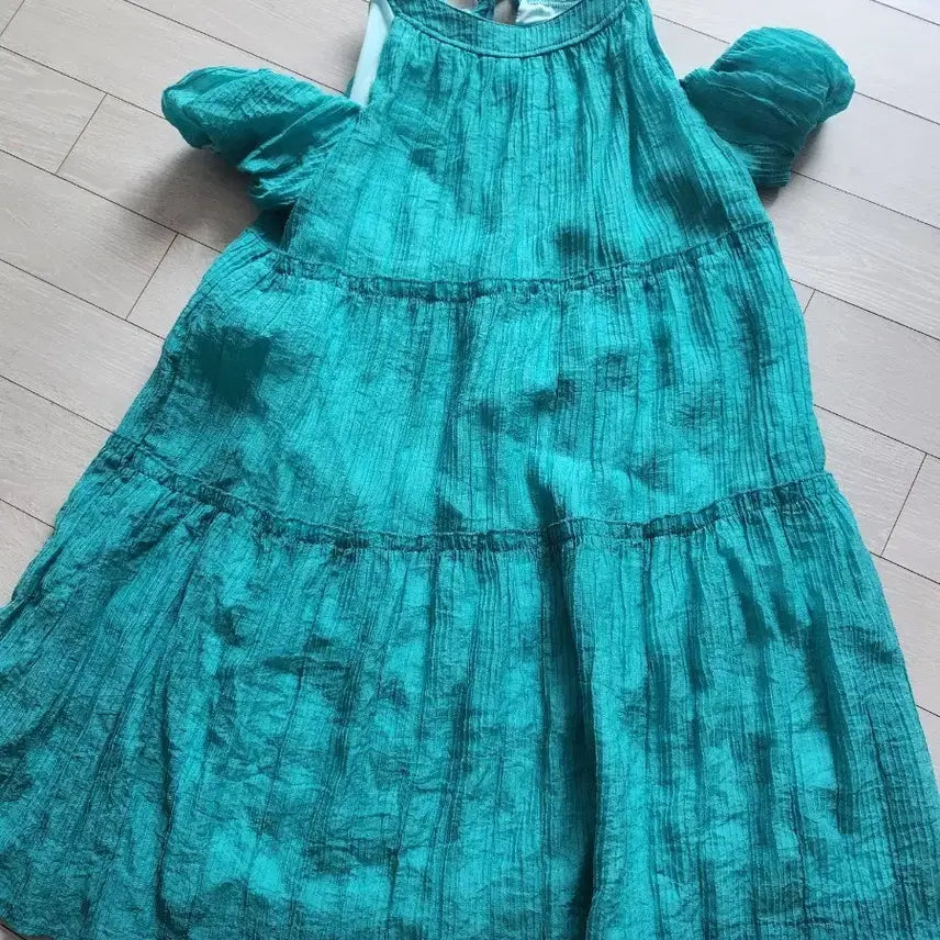 [BUNJANG] Teal Off-the-Shoulder Midi Dress / 청록색 오프숄더 원피스