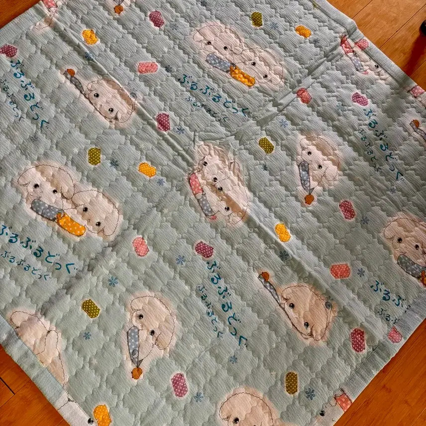 [BUNJANG] San-X Buruburudog Seersucker Summer Blanket Mat / 고전문구 산엑스 부르부르도그 시어서커 여름 이불 매트