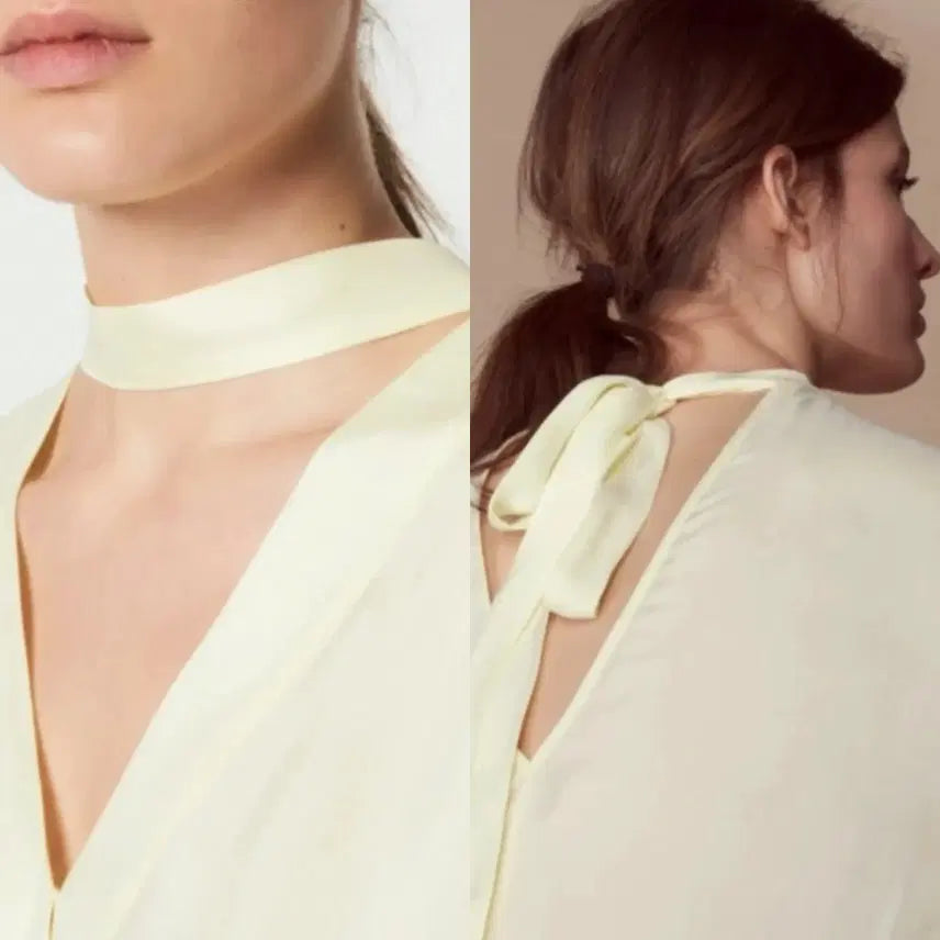 [BUNJANG] Sandro Silk Blouse / 산드로 실크(큐프라) 백리본 블라우스 새상품