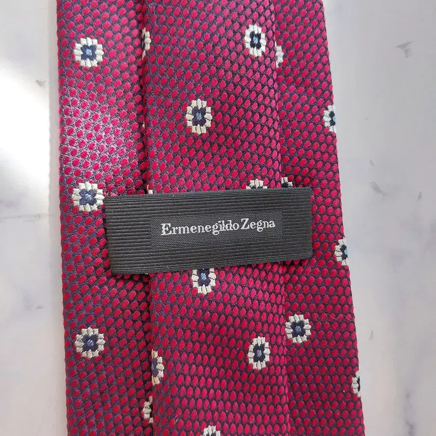 [BUNJANG] Ermenegildo Zegna Red Floral Jacquard Silk Tie / 제냐 실크 레드 플라워 자카드 넥타이 8.9cm A+등급 K2500