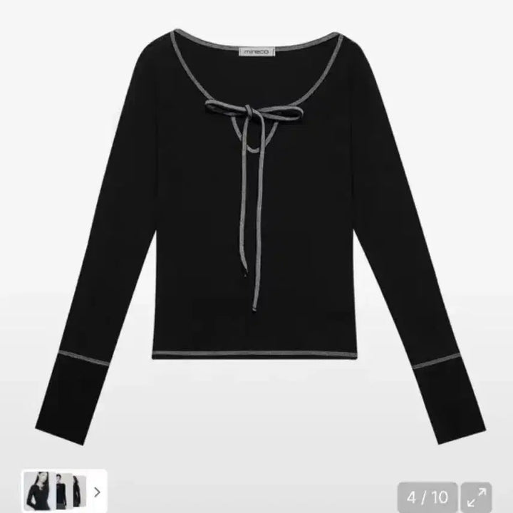 [BUNJANG] Mireco Stitch Ribbon Long Sleeve Black T-shirt / 미레코 스티치 리본 긴팔 티셔츠 블랙 롱슬리브