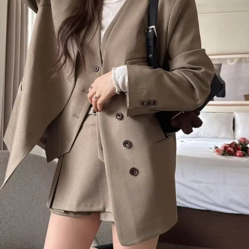 [BUNJANG] Beige Pleated Skirt with Belt / [새상품] 베이지 벨트 플리츠 핀턱 스커트 치마 속바지
