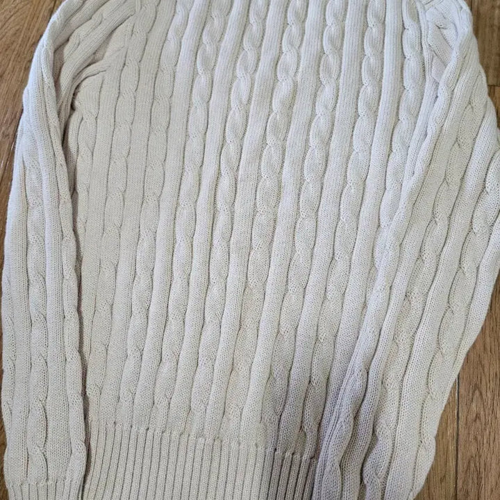 [BUNJANG] Polo Ralph Lauren Ivory Cable Knit Sweater / 폴로 랄프로렌 아이보리 꽈배기 케이블 브이넥 니트 S