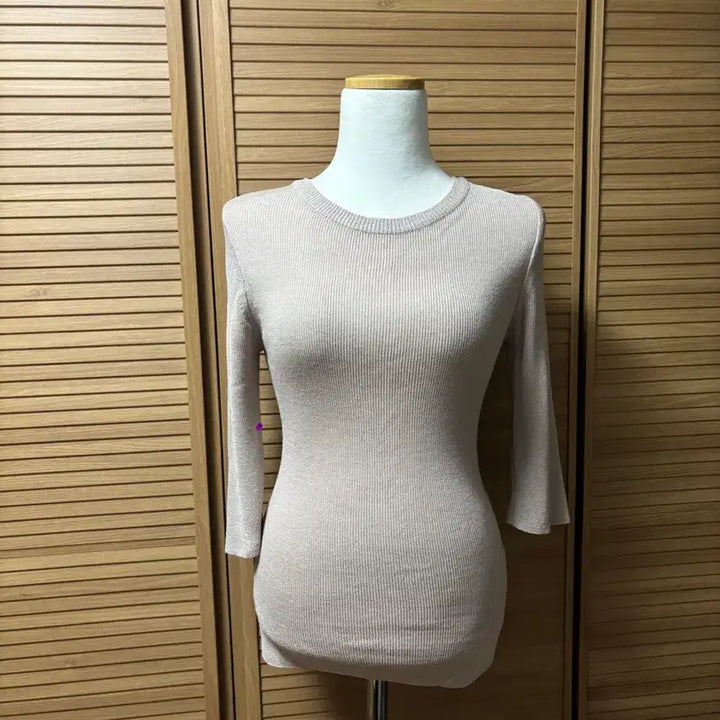[BUNJANG] LB Beige Round Neck 5-part Knit Top / LB 라운드넥 5부 니트 수입의류 베이지 샤샤엘르