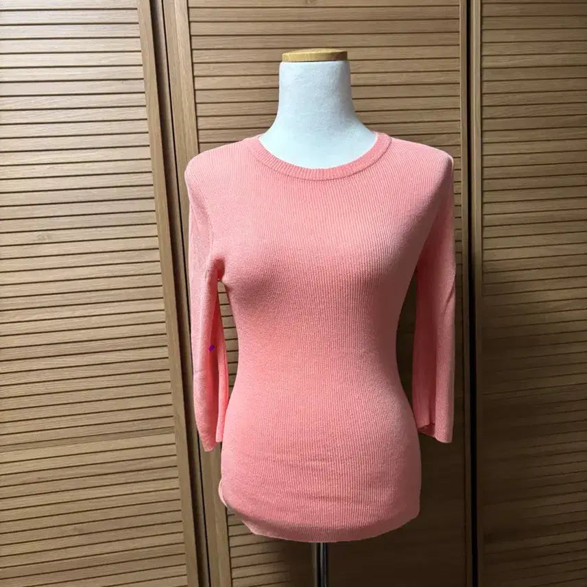 [BUNJANG] LB Beige Round Neck 5-part Knit Top / LB 라운드넥 5부 니트 수입의류 베이지 샤샤엘르
