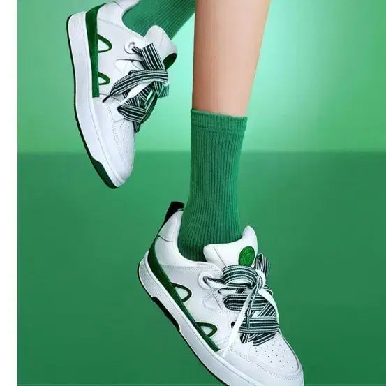 [BUNJANG] Staccato White Green Pointed Sneakers / 스타카토 화이트 그린 포인트 스니커즈