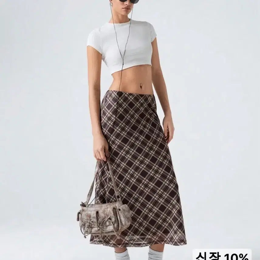 [BUNJANG] SHEIN Check Long Skirt Brown M Size / 쉬인 체크 롱스커트 갈색 m사이즈 치마 빈티지 코디 옷