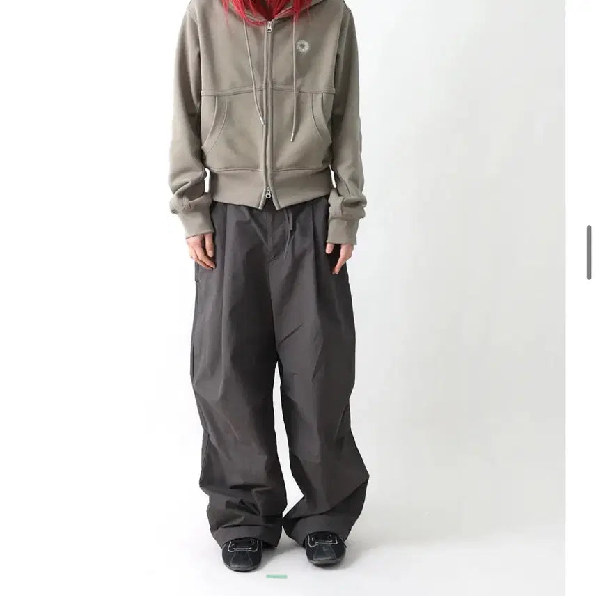 [BUNJANG] 999 Humanity Nylon Wide Pants - Khaki - S / (S) 999휴머니티 나일론 와이드 팬츠 카키