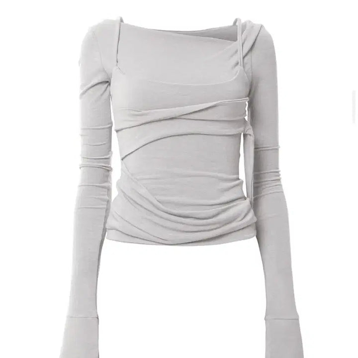 [BUNJANG] Flareup Layered Bustier Long Sleeve T-shirt / 플레어업 레이어드 뷔스티에 롱 슬리브 티셔츠 클라우드 화이트