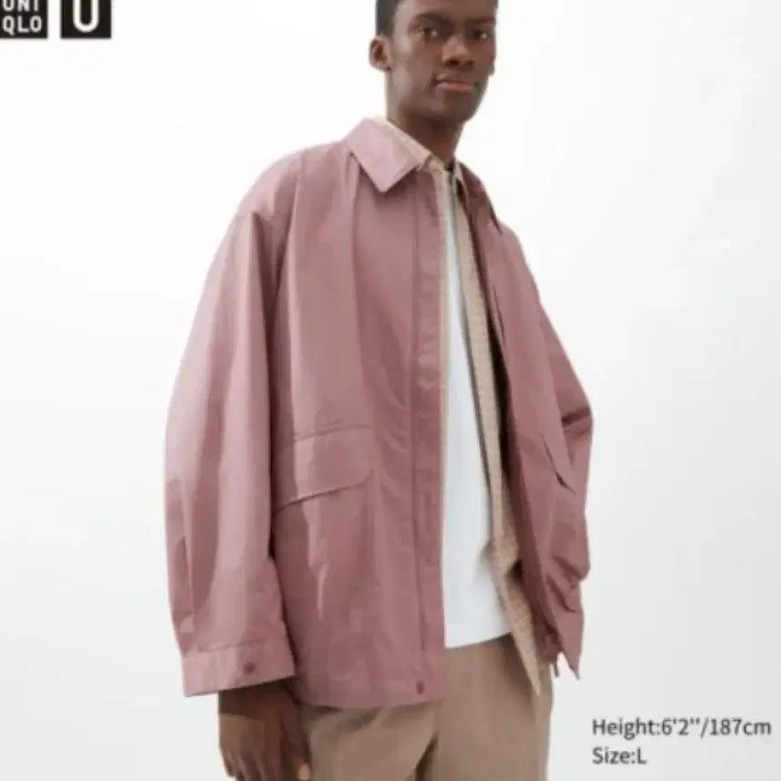 [BUNJANG] Uniqlo Oversized Utility Jacket Pink (M) / 유니클로 오버사이즈 유틸리티자켓 핑크 M