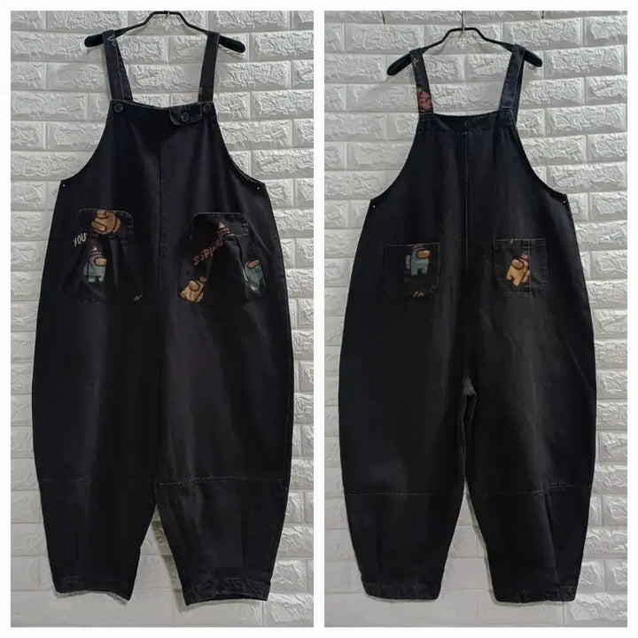 [BUNJANG] Black Pocket Denim Jumpsuit / 블랙  포켓 데님점프수트