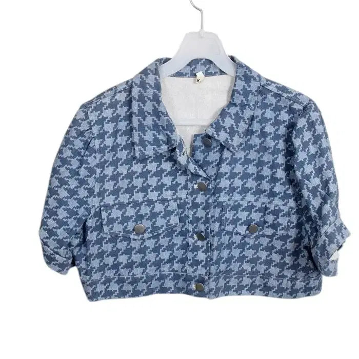[BUNJANG] P.K Studio Houndstooth Crop Jacket BL / 여성S/ P.K스튜디오 하운드투스 크롭자켓BL A-29