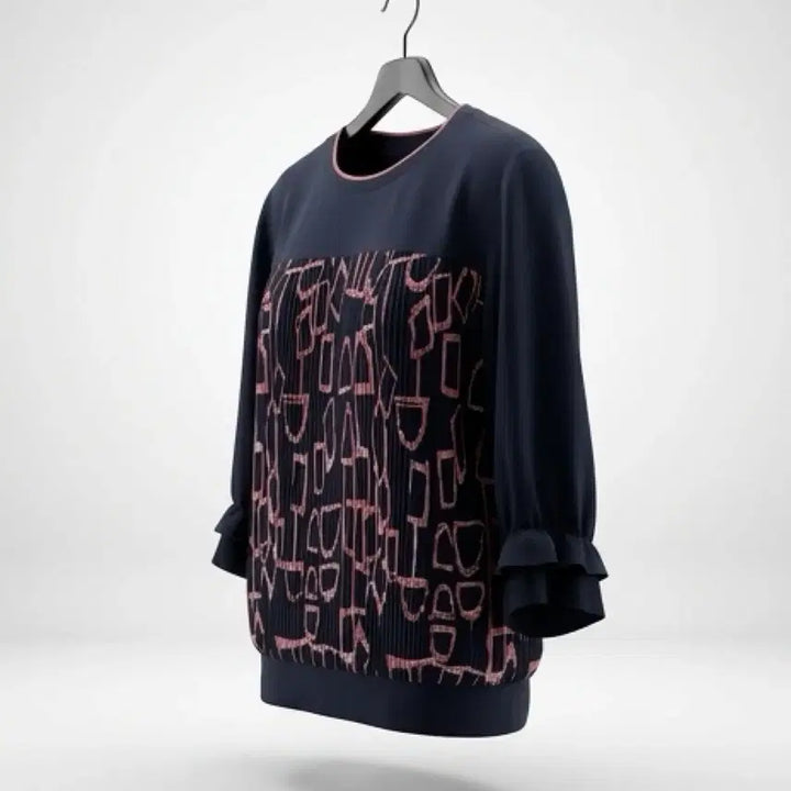 [BUNJANG] O.A.RO Pattern Pleats Blouse Navy / 여성55/ O.A.RO 패턴 플리츠 블라우스티NV A-31
