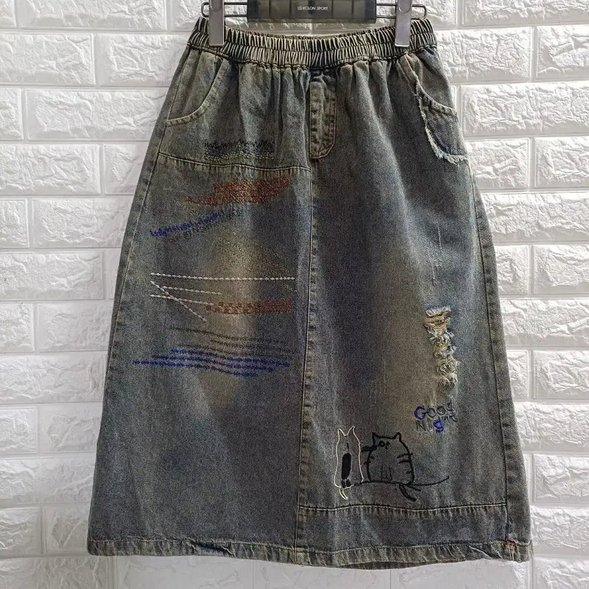 [BUNJANG] Banding Washing Denim Skirt / 밴딩 워싱 데님스커트 야옹