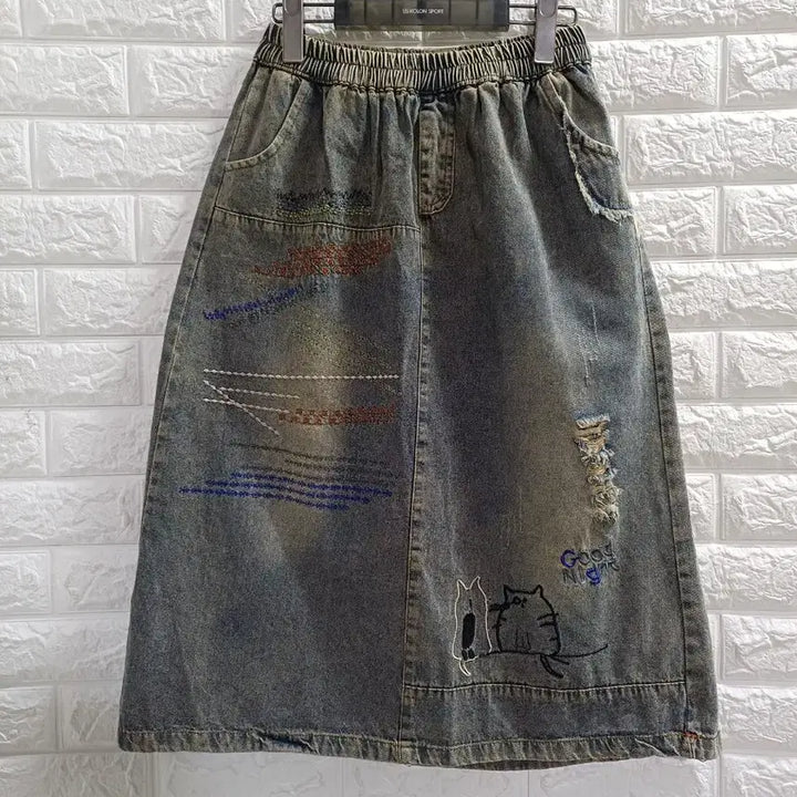 [BUNJANG] Banding Washing Denim Skirt / 밴딩 워싱 데님스커트 야옹