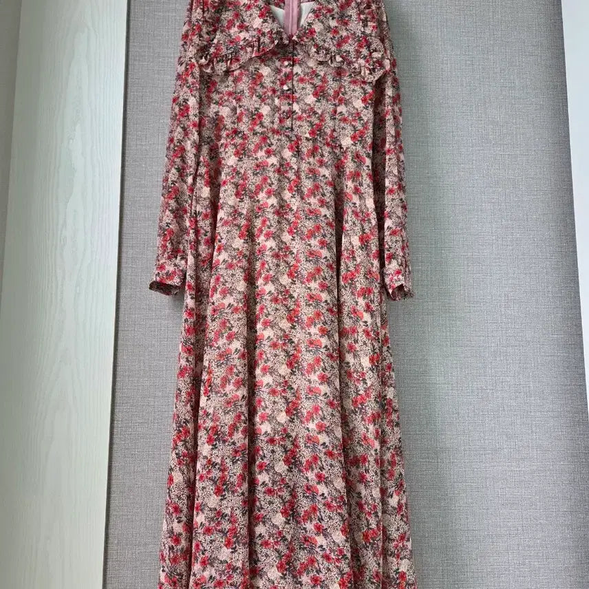 [BUNJANG] Floral Chiffon Long Dress / 빅프릴카라 볼륨소매 플로럴 쉬폰롱원피스